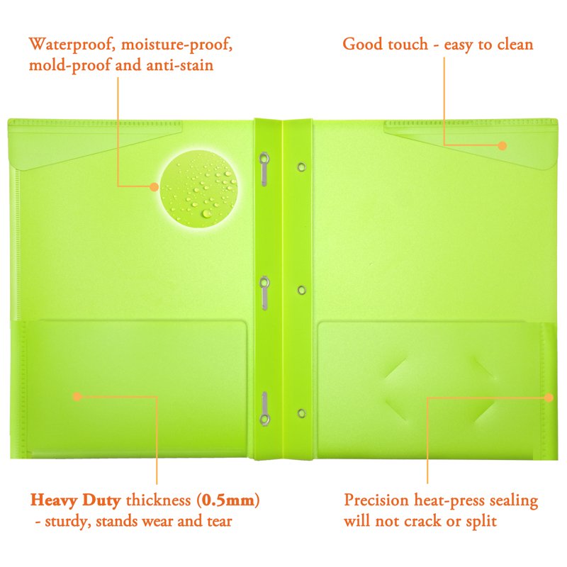 Heavy Duty Plastic Pocket Folders with Clear Front Pocket - Assorted Colors, 16 Pack