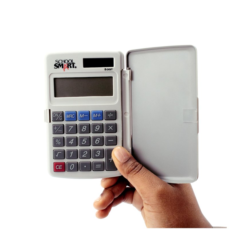 School Smart 8-Digit LCD Dual Power Pocket Calculator with Protective Cover