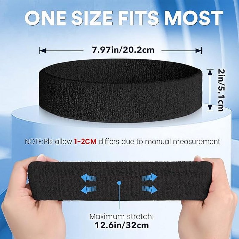 Moisture-Wicking Sports Headbands 6-Pack for Men & Women - Athletic Cotton & Spandex