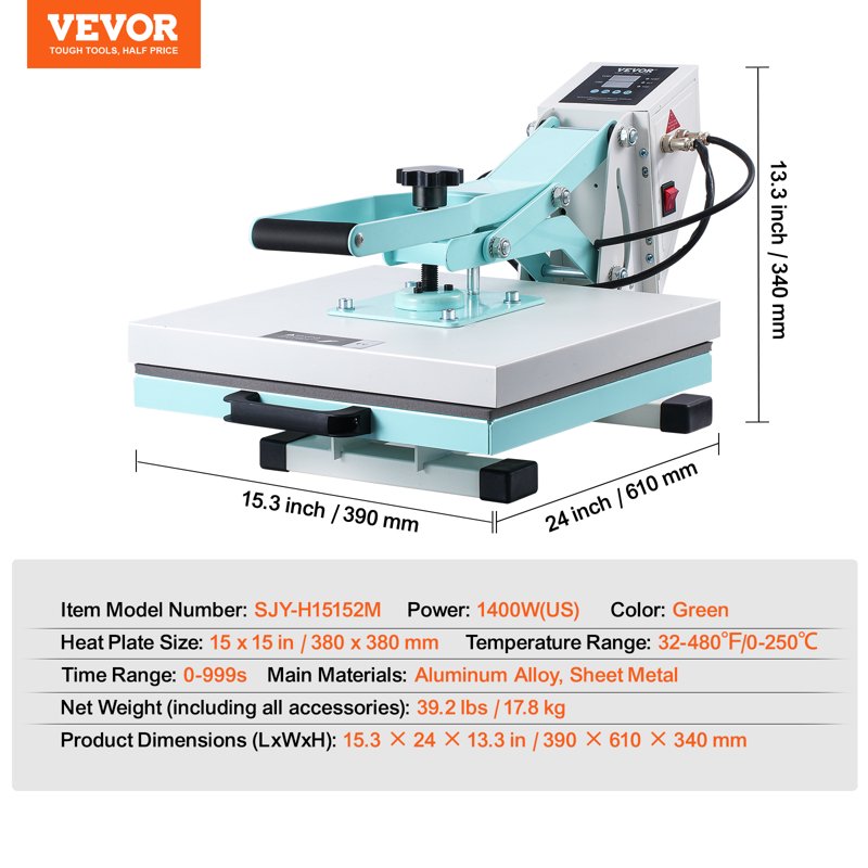 15x15 Inch Digital Heat Press Machine for T-Shirts & Crafts - Safe & Easy