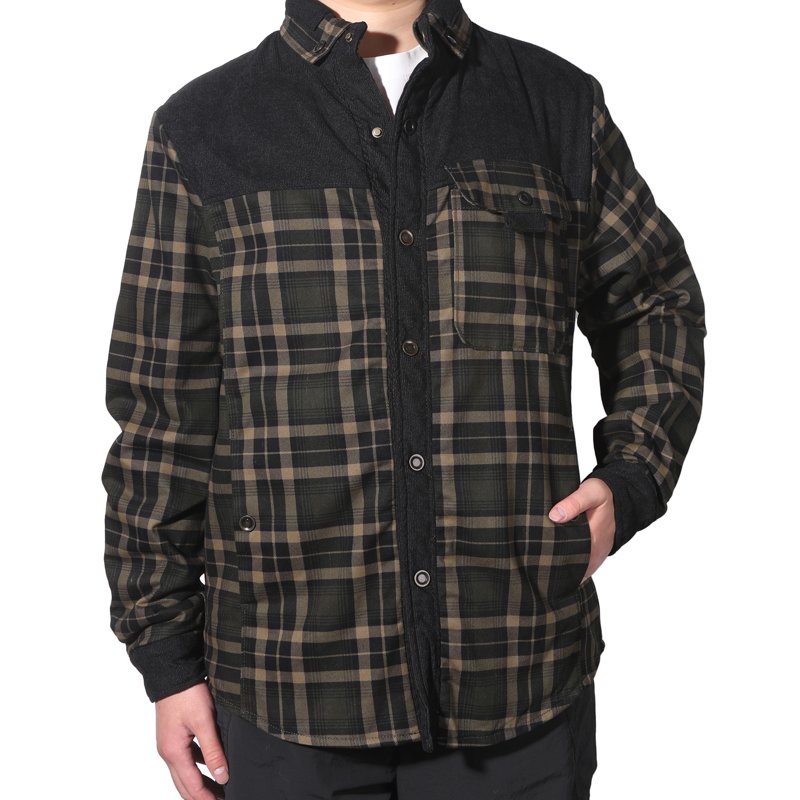 Men's Flannel Plaid Sherpa-Lined Jacket with Snap Buttons, Warm Winter Coat XL (Dark Green)