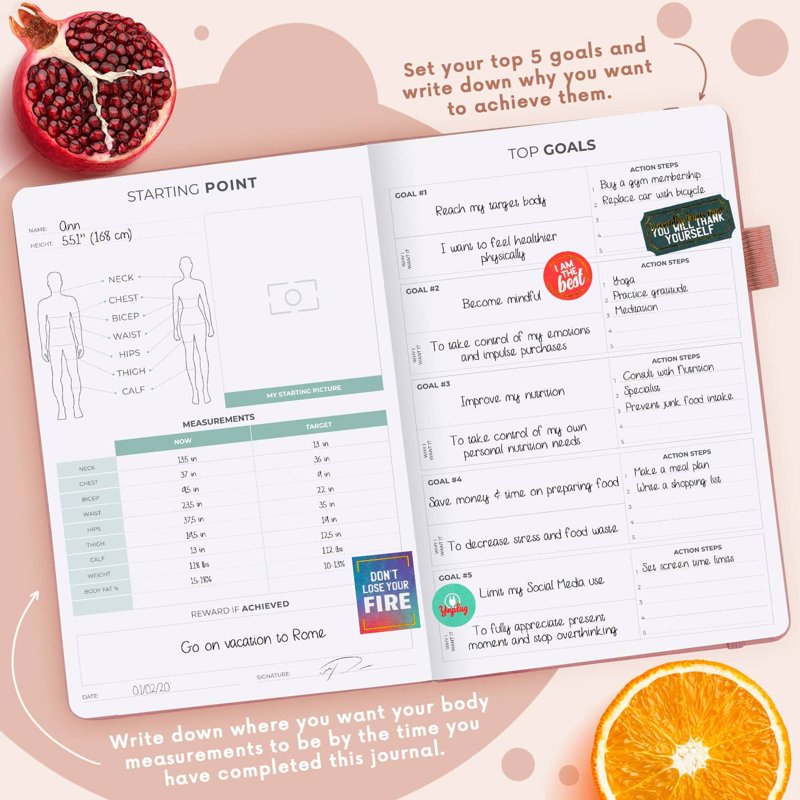 Wellness Planner - 6-Month Undated Health & Fitness Journal - Rose Gold