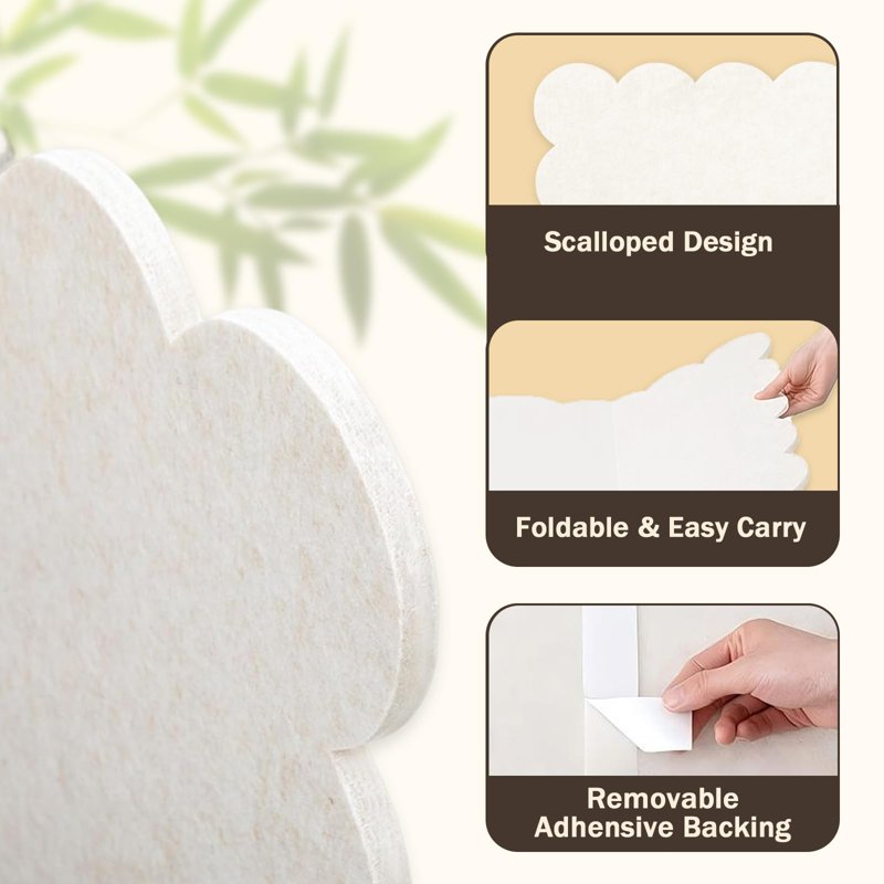Foldable Scalloped Felt Bulletin Board 36x24 Inch Wall Display with Adhesive Backing