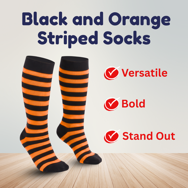 Dress-Up America Knee High Socks – Striped Orange & Black, 12 — Kids