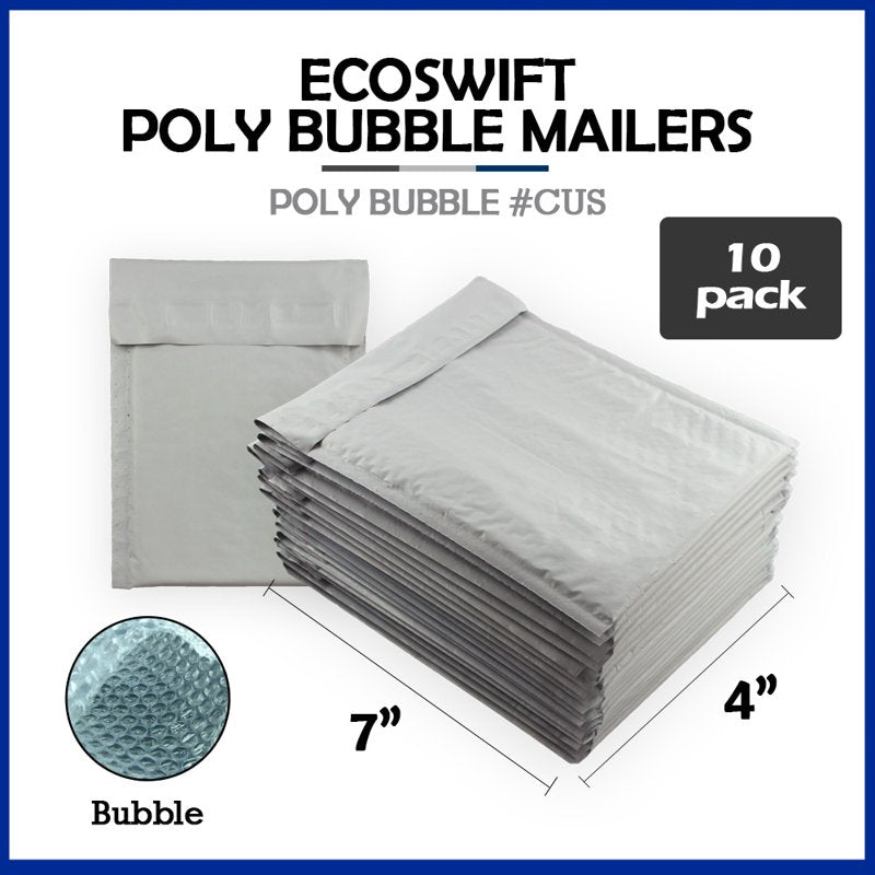 Poly Bubble Shipping Mailer Bags 4x6 Inches Self-Sealing 10-Pack - Water & Puncture Resistant