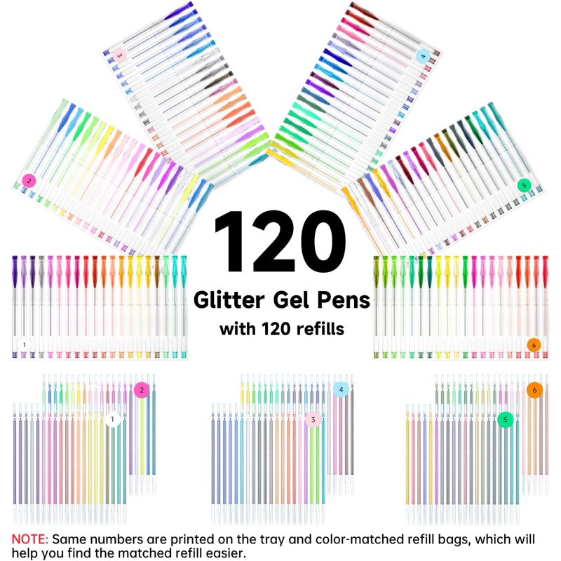 Glitter Gel Pen Set with 120 Colors and Refills for Coloring and Crafting