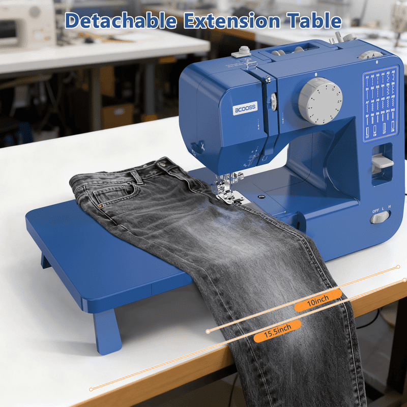 Portable Sewing Machine for Beginners with 28 Stitches and Extension Table - Blue