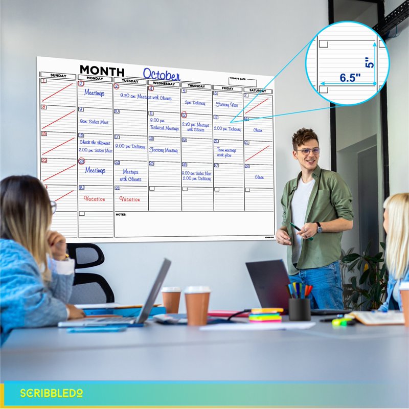 Large 36x48 Inch Whiteboard Calendar Wall Planner with Markers & Accessories