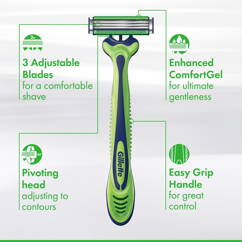 Disposable Men's Razor with 3 Blades, Sensitive Skin, 7 Count