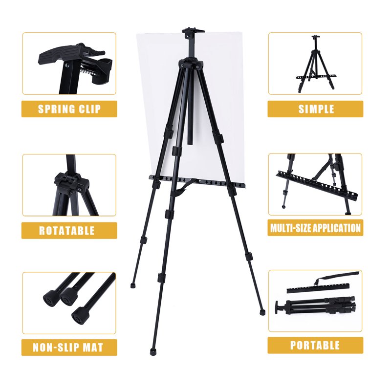 Adjustable Aluminum Painting Easel with Floor & Tabletop Height 17-61in, Poster & Sign Stand, 25lb Capacity