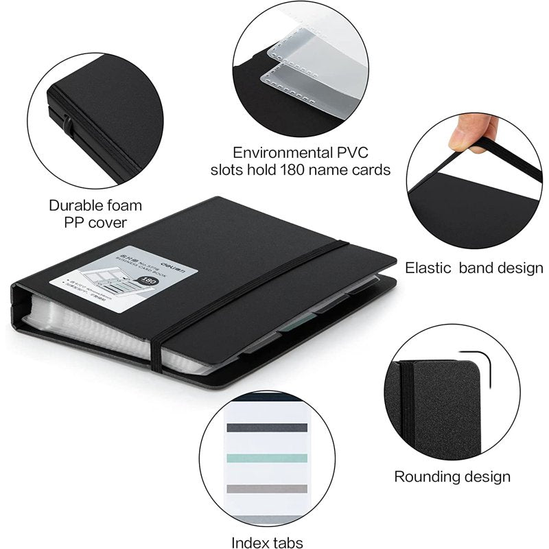 Business Card Book Organizer Portable Card Holder Fits 180 Cards Black
