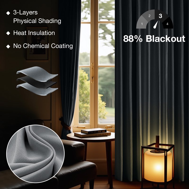 Room Divider Curtain Set with Track - Blackout, Noise Reduction, Thermal Insulation, 84-108 Inches