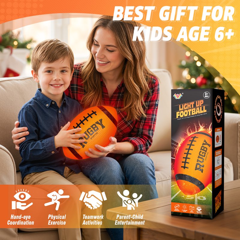 Glow in the Dark Football for Kids Outdoor Night Play - Light Up Soccer Ball for Boys Girls 6-12