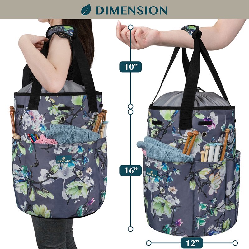 Crochet & Knitting Yarn Bag Organizer with Grommets - Large Portable Tote for Supplies
