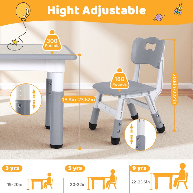 Kids Adjustable Activity Table and Chair Set with Graffiti Desktop - Safe Toddler Furniture for Daycare & Home