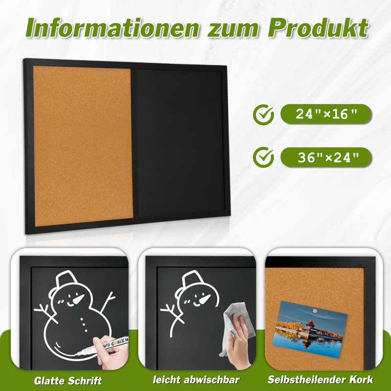 Combination Chalk and Cork Board 16x24 Wall Organizer with Rustic Frame
