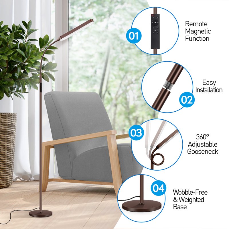 Adjustable LED Floor Lamp with Remote & Touch Control for Reading & Living Room