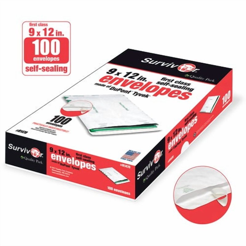 First Class Tyvek Envelopes with Peel & Seal - #10 1/2, 9x12, 14 lb, White, 100 Pack