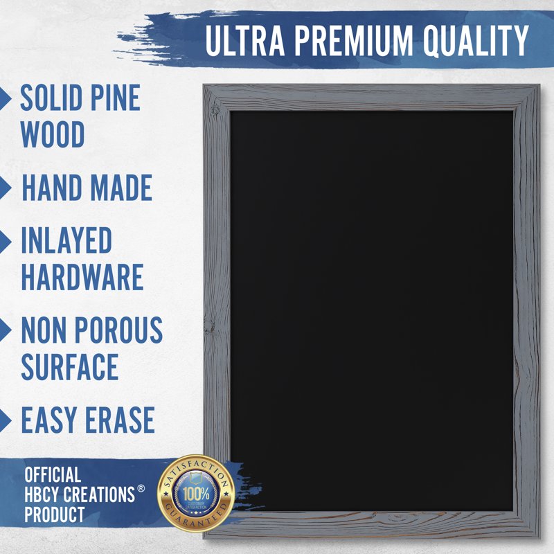 Magnetic Wall Chalkboard 18x24 Inches - Rustic Grey Frame for Kitchen & Events