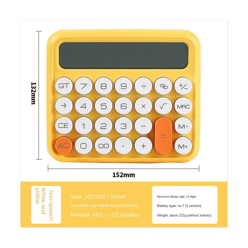 Mechanical Button Calculator with LCD Display - 12 Digit Desktop Office Tool