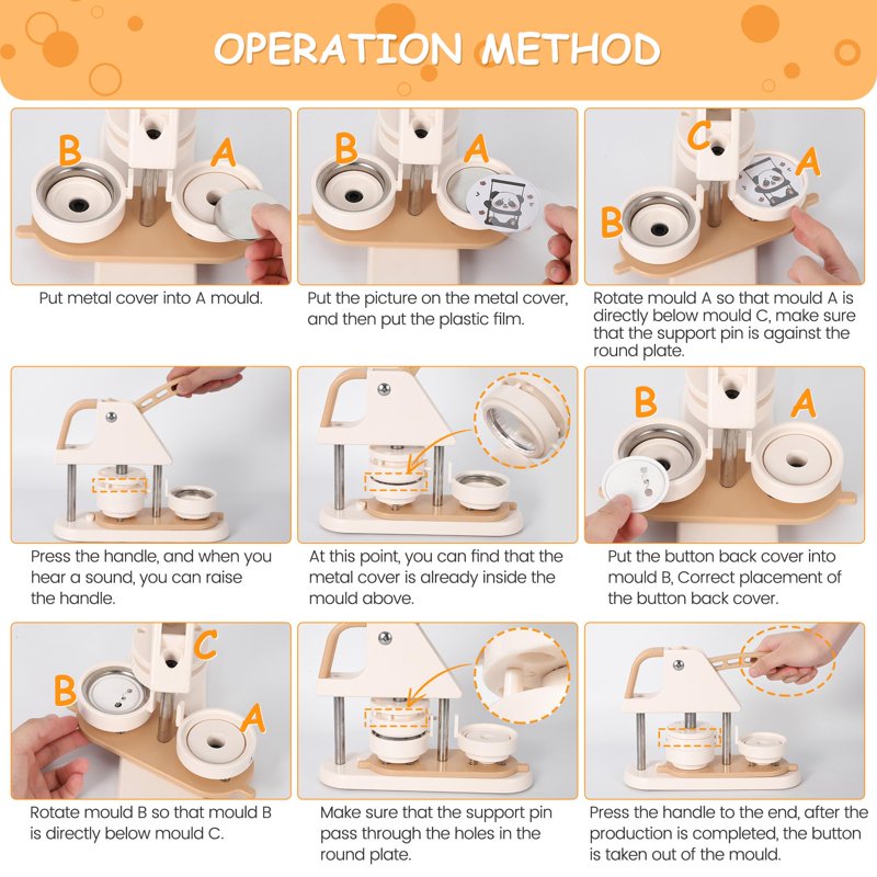 DIY Button Maker Machine 58mm with 100 Button Parts & Cutting Tool