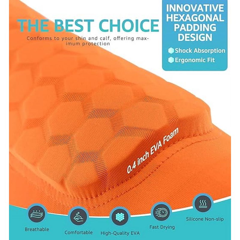Shin Guards for Soccer Kids & Adults with Honeycomb EVA Padding - L Orange (1 Pair) - Calf Compression Sleeve