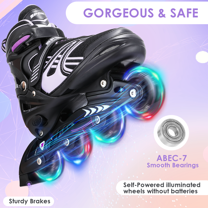 Adjustable Kids Roller Skates with Light-Up Wheels for Beginners, Outdoor Inline Skates