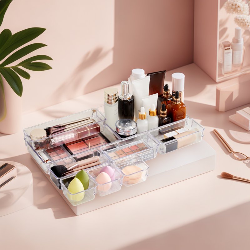 Clear Plastic Drawer Organizer Set - Multiple Sizes for Office, Makeup, Jewelry Storage