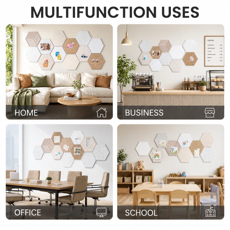 Hexagon Cork Tiles 10 Pack with Pins Self-Adhesive Wall Bulletin Board for Home Office Classroom