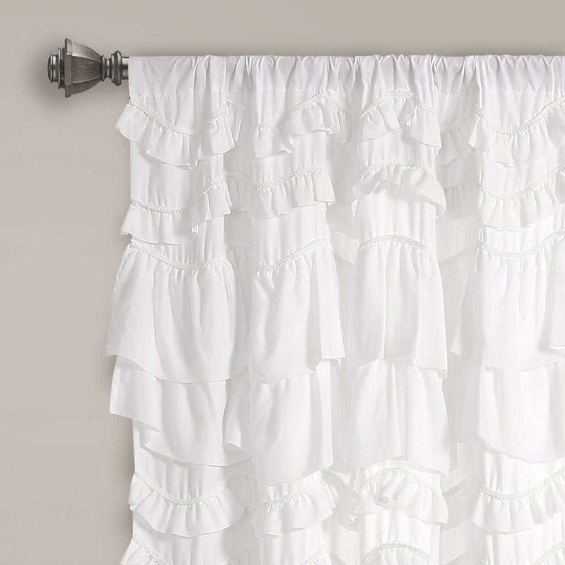 Peachy Pink Window Curtain Panel 52x63 Inches with Ruffles & Pom Poms