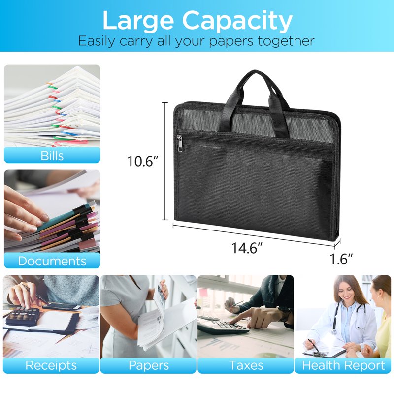 Fireproof Accordion File Organizer with 13 Pockets and Handle - A4 Document Storage