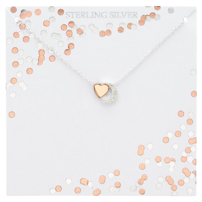 Little Luxuries Crescent Moon & Heart Pendant Necklace - Silver