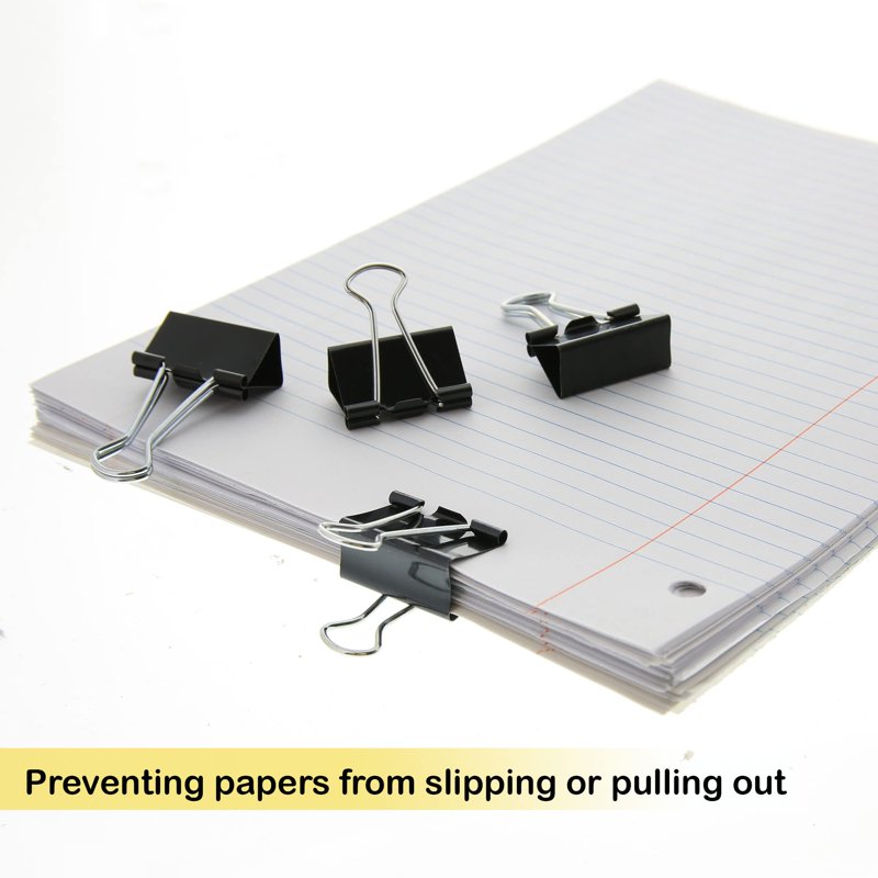 Medium Binder Clips 1 1/4 Inch Black Office Clips for Paper & Organization