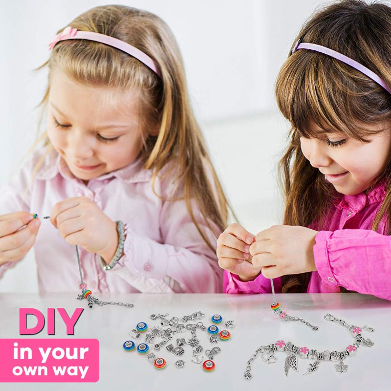 Girls DIY Charm Bracelet Making Kit for Ages 6-12 - Creative Jewelry Gift Set