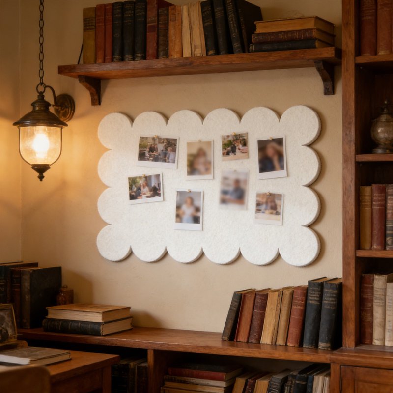 Rectangular Fabric Bulletin Board with Scalloped Border Peel & Stick Note Display