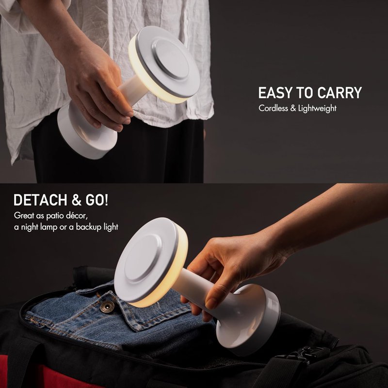 Rechargeable LED Table Lamp - Cordless Nightstand Light with Touch Dimming