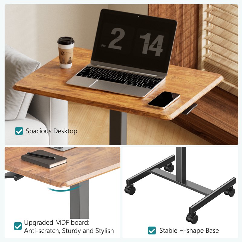 EDX Height-Adjustable Standing Desk with Mobile Wheels - Rust Brown