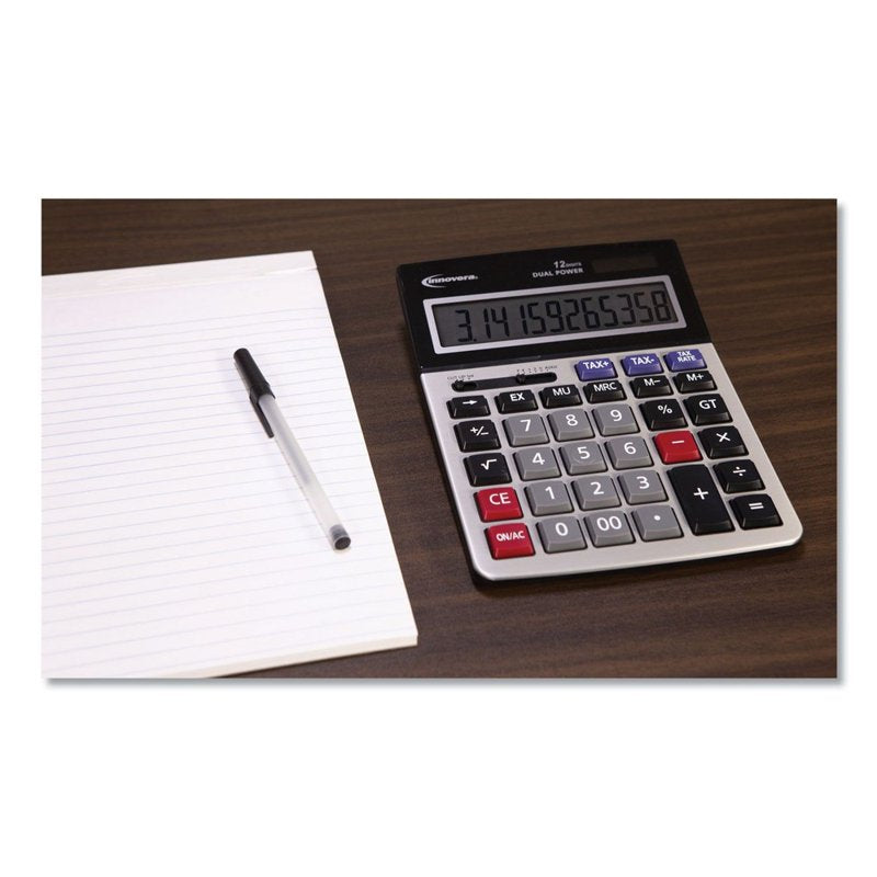 Large 12-Digit LCD Office Calculator with Solar/Battery Power