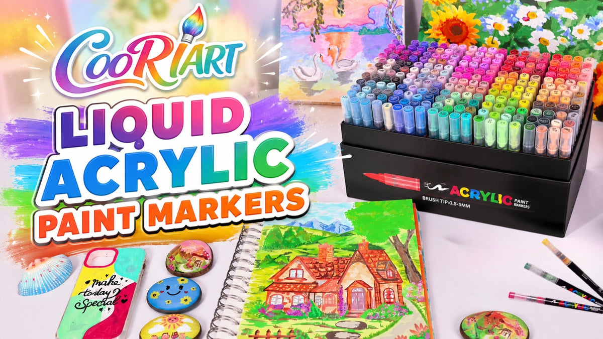 Acrylic Paint Marker Set with Soft Brush Tip - Multi-Surface Art Supplies
