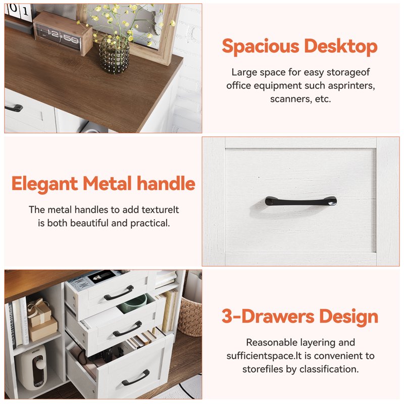 Wood 3-Drawer Lateral File Cabinet with Shelves - White Home Office Storage