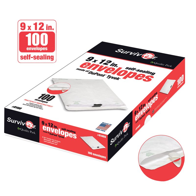9x12 Water-Resistant Tyvek Envelopes - White, Pack of 100