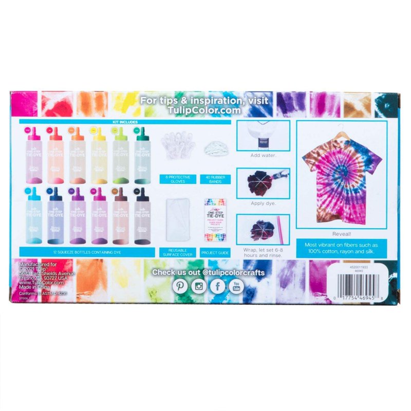 Tulip One-Step Tie-Dye Kit - 12 Vibrant Fabric Dyes for Cotton & Natural Fibers