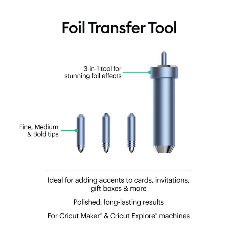 Foil Transfer Kit for Cricut Machines - Silver Sheets & Tips