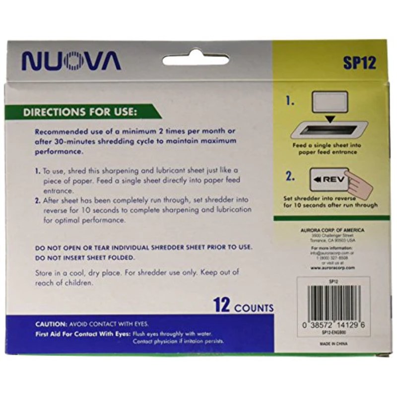 Shredder Sharpening and Lubricant Sheets - 12 Pack for Office Equipment
