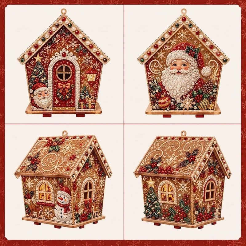DIY Christmas Pearl Diamond Art Kit Wooden House Ornament Holiday Decoration