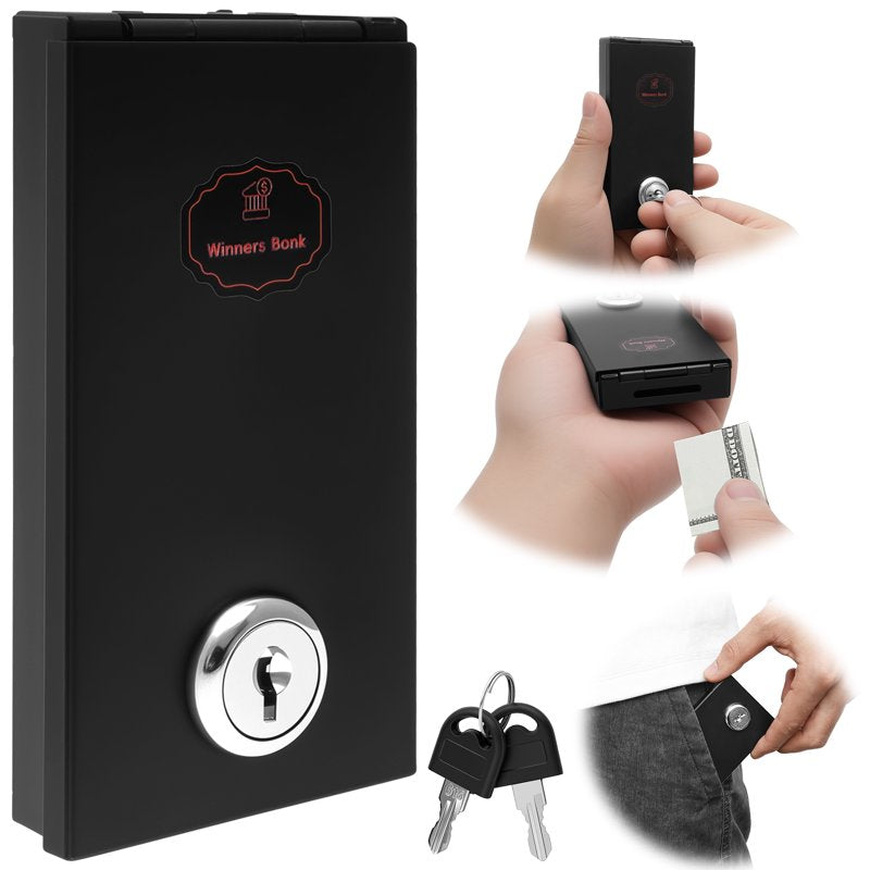 Portable Metal Cash Box with Keys - Small Travel Safe for Money & Valuables, Black