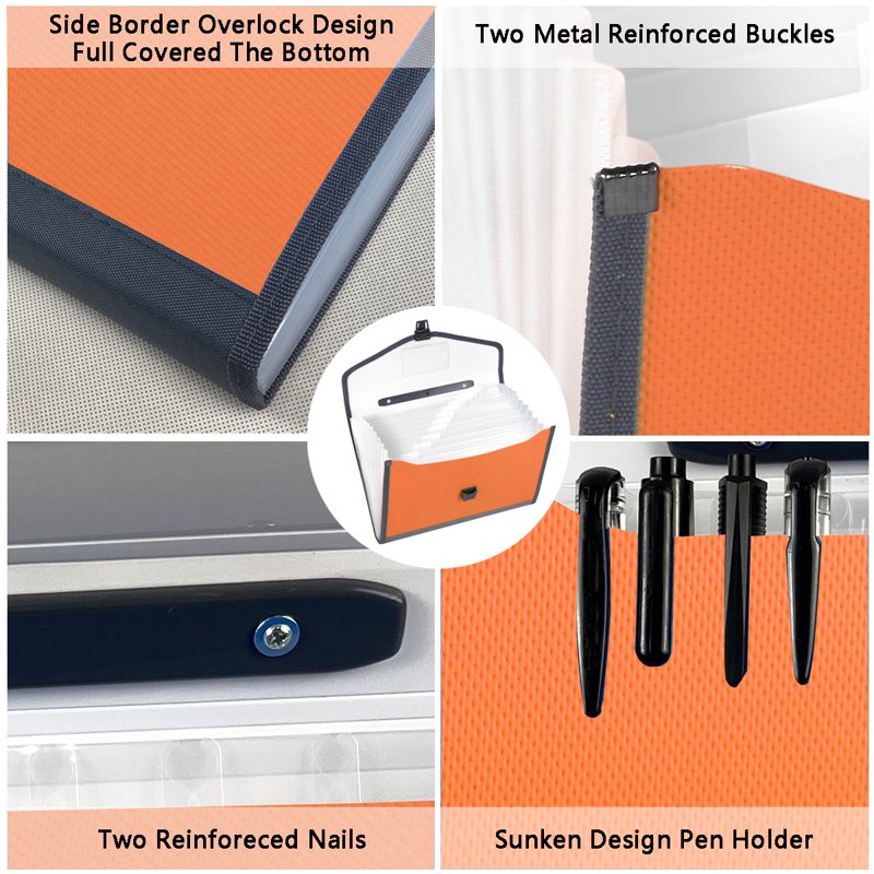 TRANBO 13-Pocket Accordion Folder with Handle, A4/Letter Size Portable Expanding File Organizer - Orange