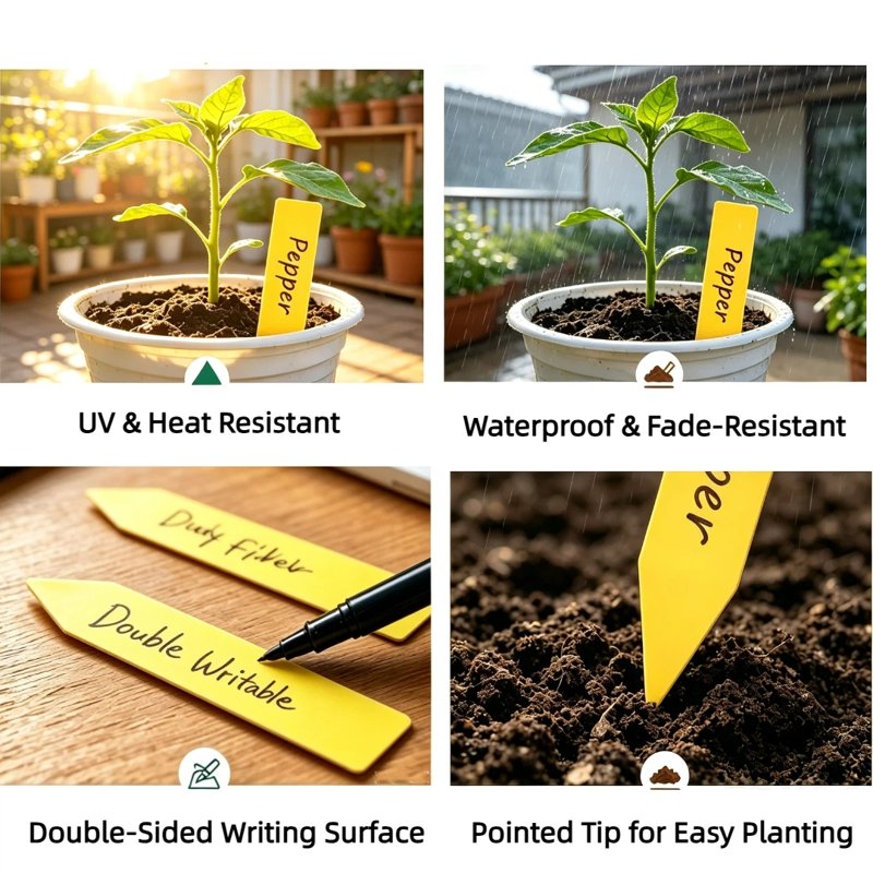 200Pcs Waterproof Plastic Plant Labels with Marker Set for Garden & Seedlings