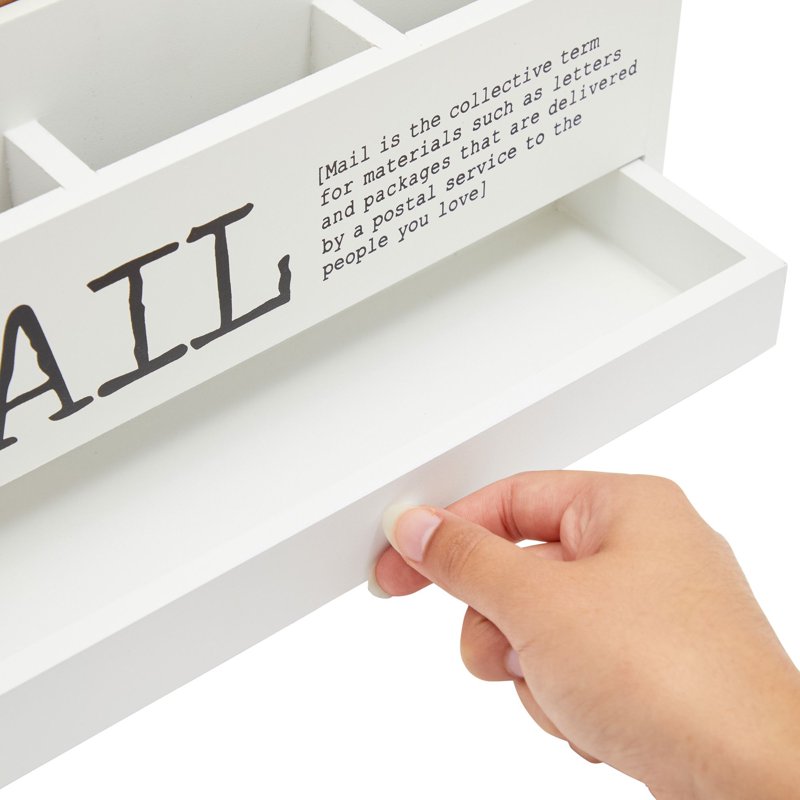 White Desktop Mail Organizer with Drawer - 3-Tier Wooden Countertop Storage Box