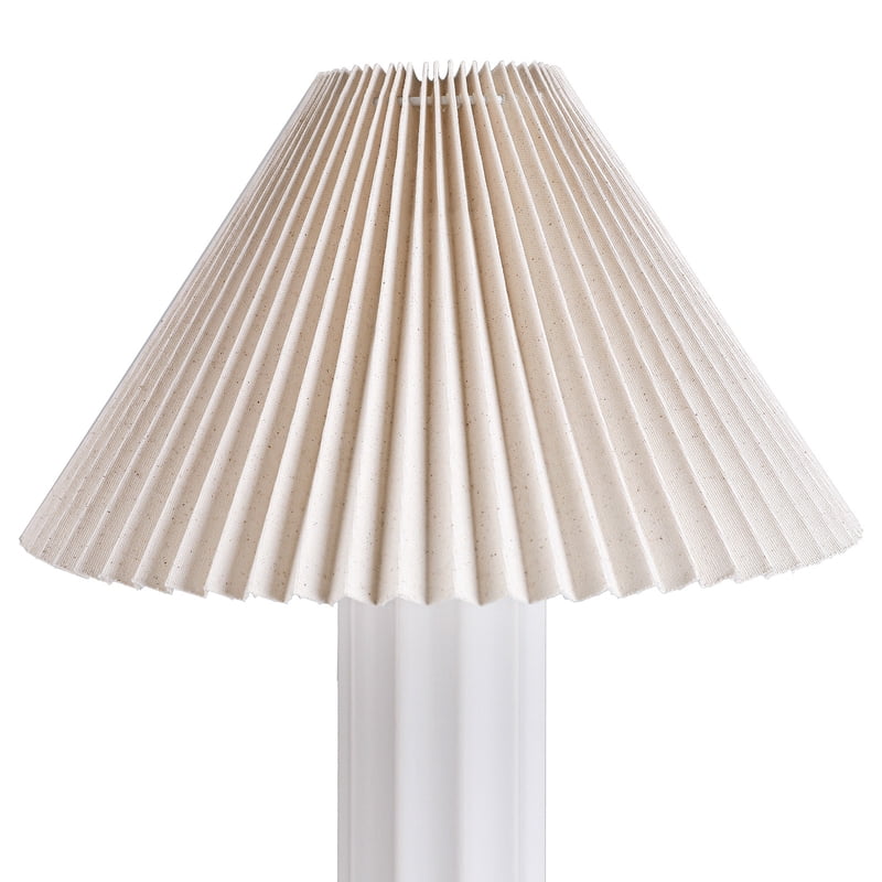 17.5-Inch Ceramic Table Lamp with Dimmable LED Bulb and Pleated Fabric Shade - White Nightstand Light for Bedroom & Living Room